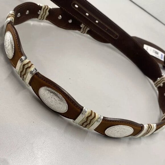 NEW TONY LAMA  Mens Cutting Champ Scalloped Leather Belt Size 44 Brown - Picture 11 of 11
